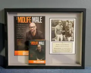 The Midlife Male book cover shadow box display for Greg Scheinman