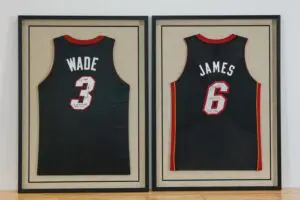 Custom framed basketball jersey in black display frame