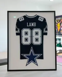 Dallas Cowboys CeeDee Lamb 88 jersey in a custom shadow box frame