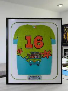 Scooby-Doo themed MLB jersey framed for Nelson Taylor Jr. Boston Red Sox outfielder